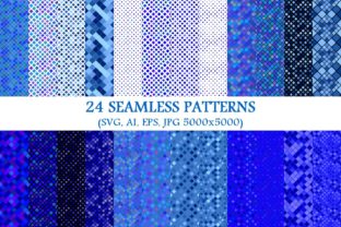 24 Seamless Blue Square Patterns for Graphics and Design